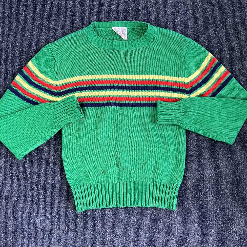 Vintage Western Connection Sweater Kids‎ Small Green Striped Pullover Hong Kong